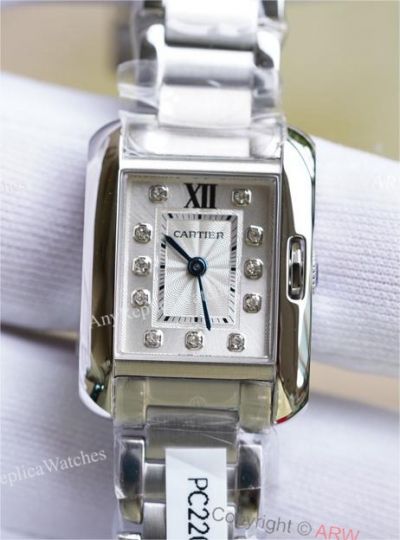 Swiss Grade Clone Cartier Tank Anglaise Silver Roman Face Stainless Steel Diamond Markers